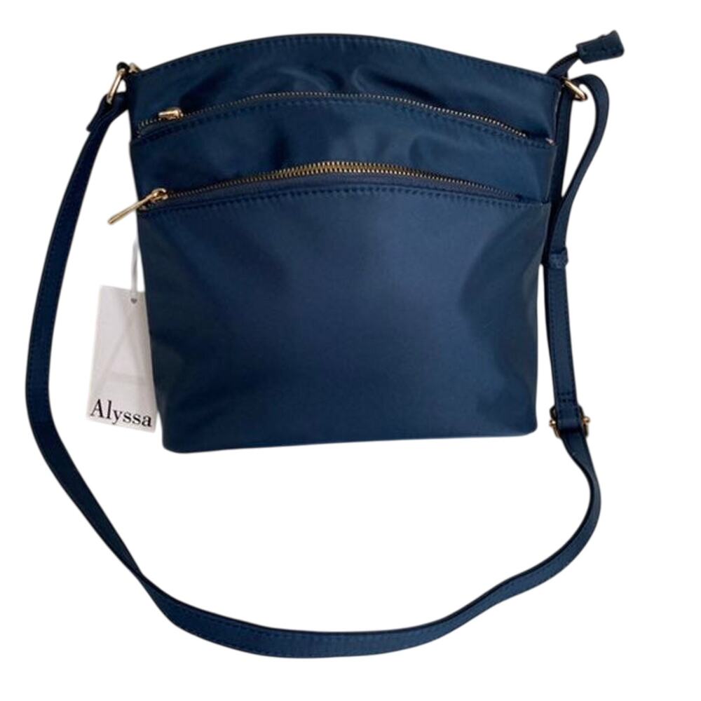 Brand New Alyssa New York Triple Zip Pocket Large Crossbody Purse Navy Blue
